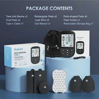 TENS Unit Muscle Stimulator, EMS Massager Machine, Dual Channel Electronic Pulse Physical Therapy Machine for Back Pain Relief, Shoulder Recovery, Muscle Relaxation, 24 Modes,10 TENS Unit Pads,Black